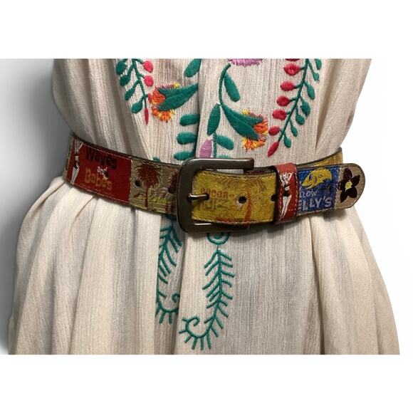 Fossil Accessories - Vintage Fossil Graphic Leather Belt Beach Novelty Pin Up Waves and Babes sz M